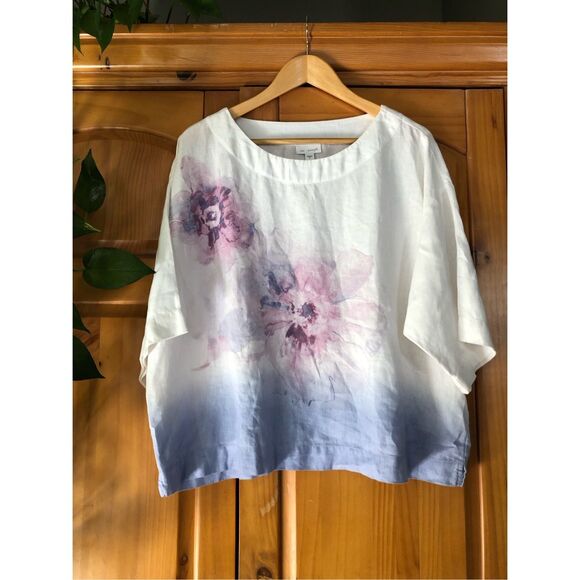 J. Jill Pure Jill Linen Watercolor Flower Floral Flowy Tunic-Top - Picture 2 of 12
